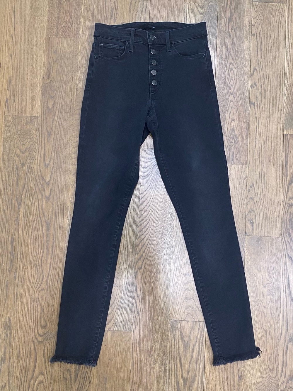 Joe’s Jeans Black Button-Fly Skinny Jeans Frayed Hem